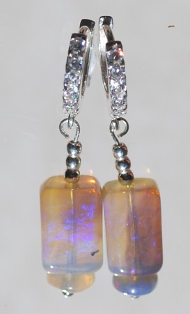 Lightning Ridge Opal Bead Sterling Silver Earrings